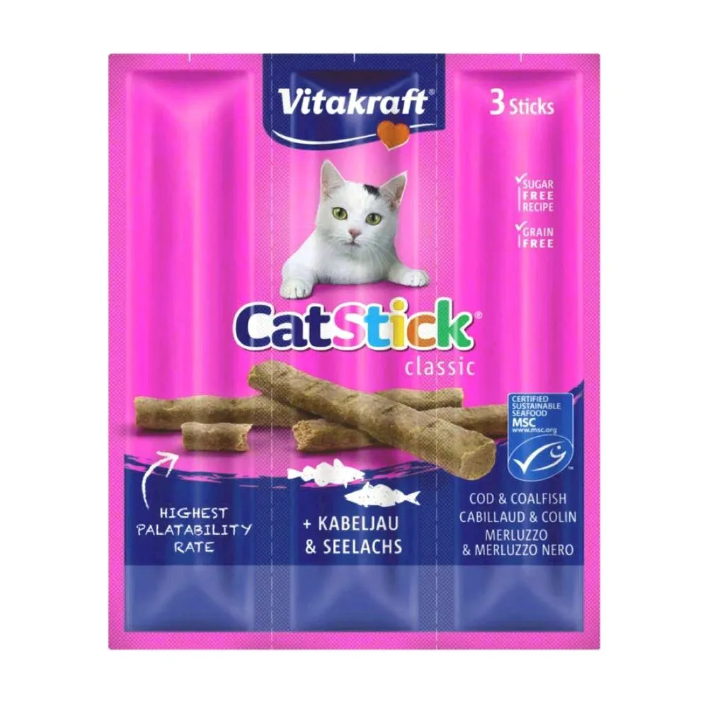 25% OFF (Exp 2Nov24): Vitakraft Cat Stick Mini - Cod & Coal Fish Cat Treats (3sticks)