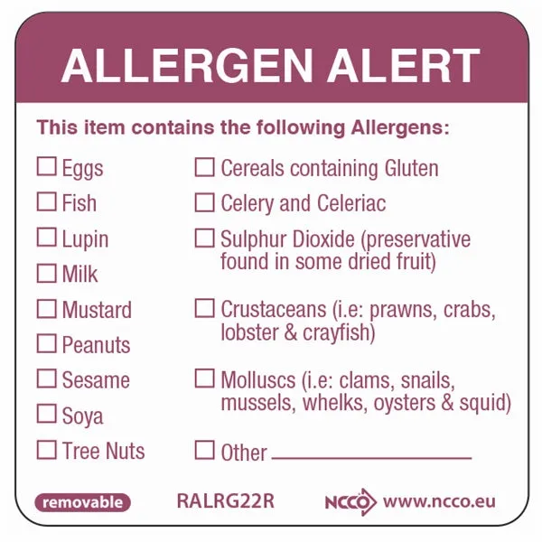 50X50mm Removable Allergen Label (500)