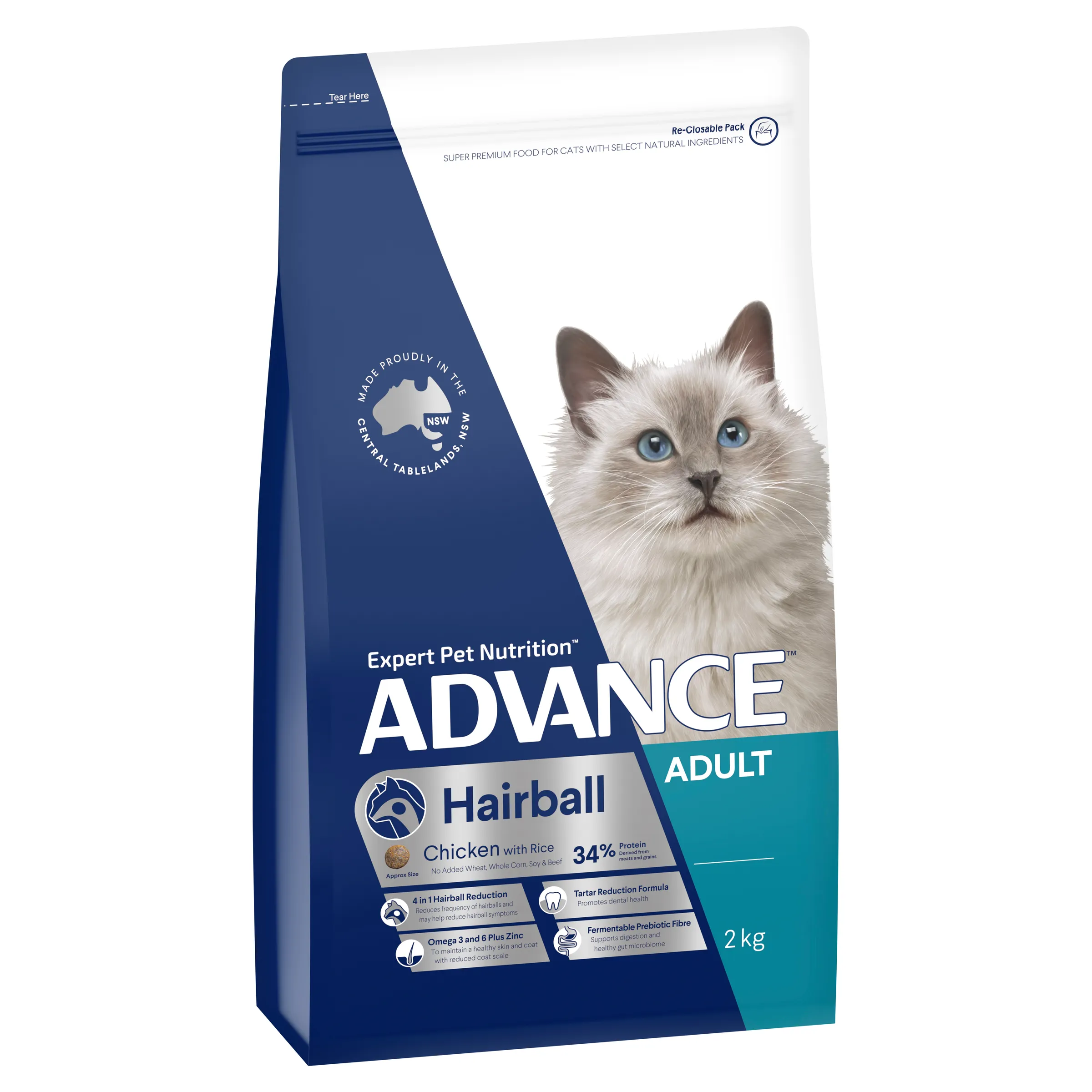 Advance Chicken and Rice Hairball Adult Dry Cat Food 2kg