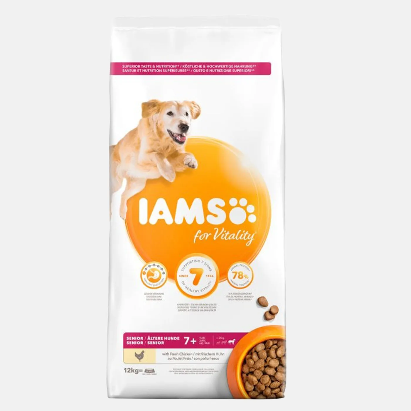 IAMS Vitality Large Breed Senior Food with Fresh Chicken 12KG