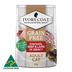 Ivory Coat Grain Free Adult Chicken Beef & Lamb in Gravy Cat Wet Food 85g x 12