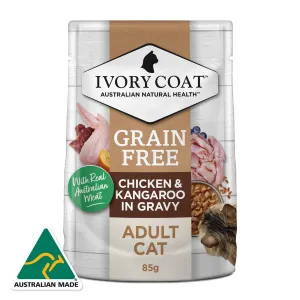 Ivory Coat Grain Free Adult Chicken Kangaroo Gravy Cat Wet Food 85g x 12