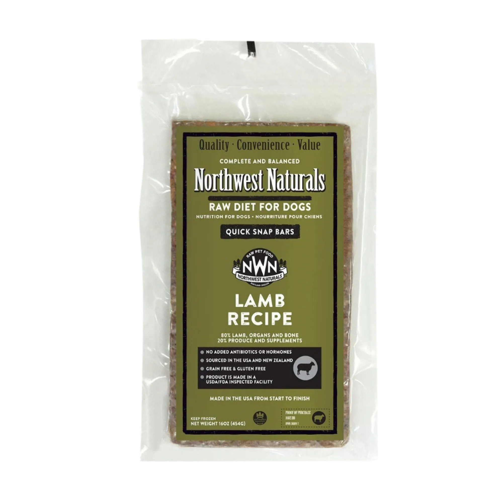 Northwest Naturals Raw Frozen Lamb Dinner Bars Dog Food 25 lb