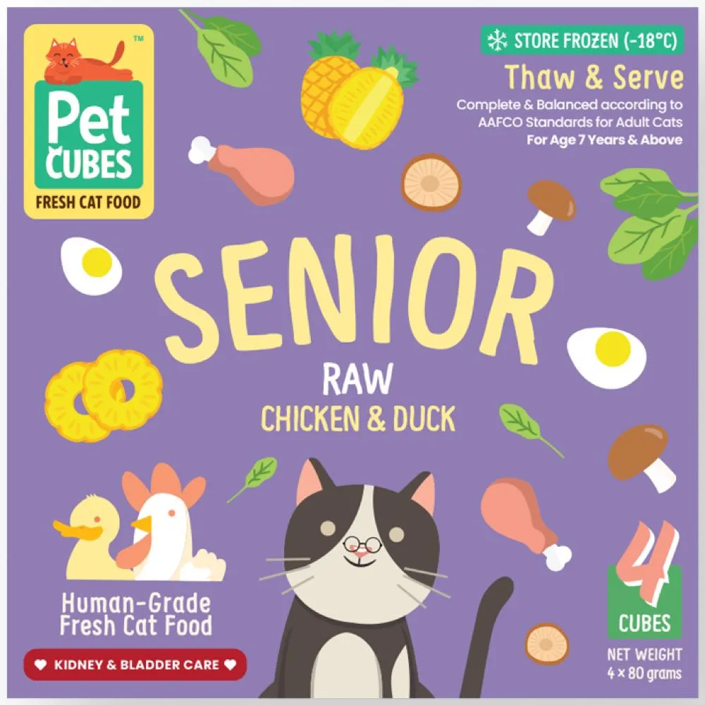 PetCubes Raw Chicken & Duck Senior Frozen Cat Food 1.28kg