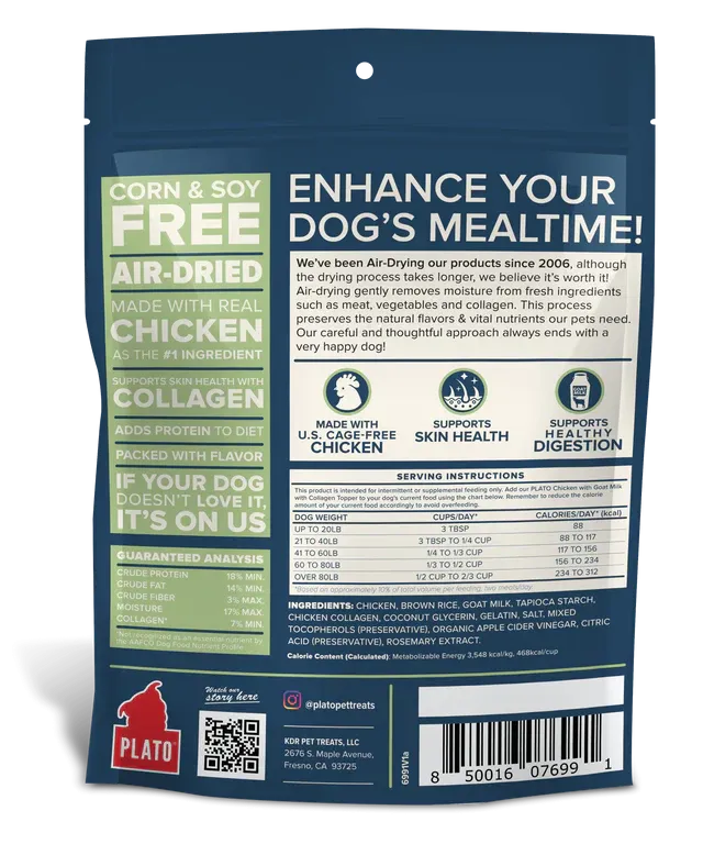 Plato Chicken With Goat Milk & Collagen Food Topper Dog Treats