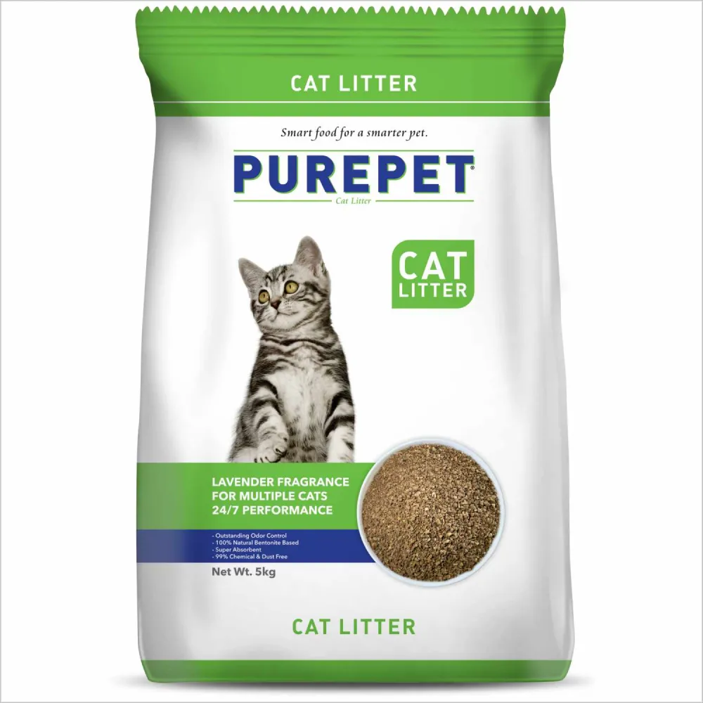 Purepet Lavender Scented Clumping Cat Litter and Petcrux Scoopable Montonite Jasmine Scented Cat Litter in Reusable Jute Bag (5kg   5kg)