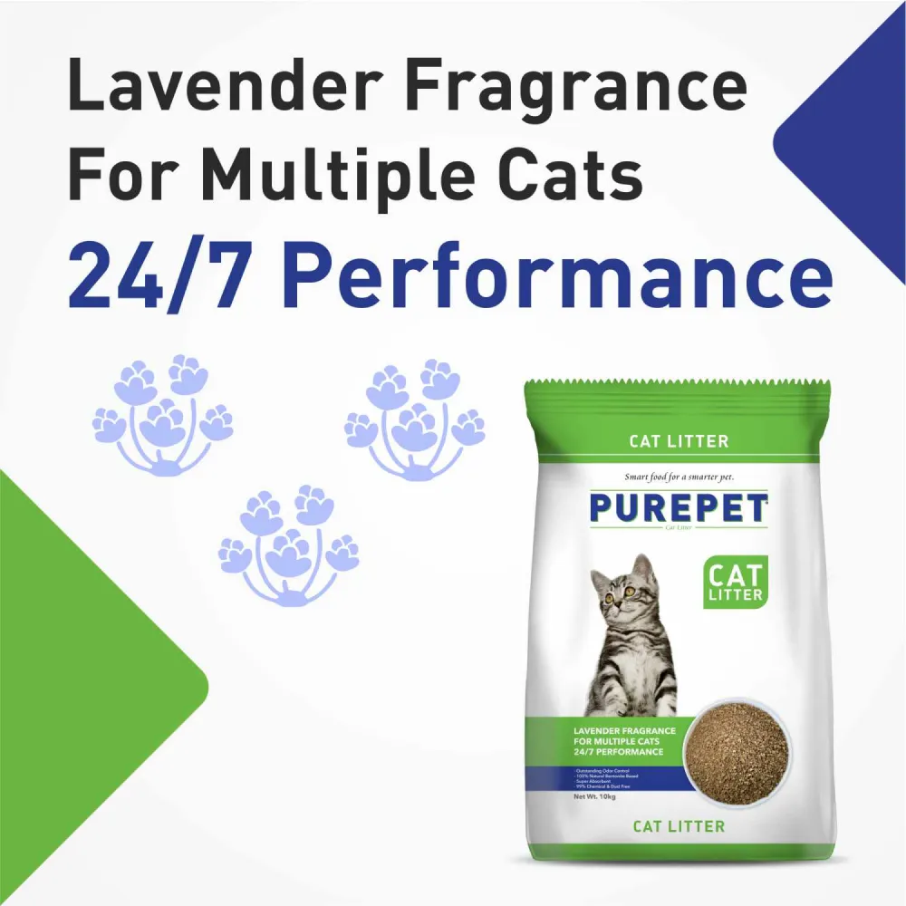 Purepet Lavender Scented Clumping Cat Litter and Petcrux Scoopable Montonite Jasmine Scented Cat Litter in Reusable Jute Bag (5kg   5kg)