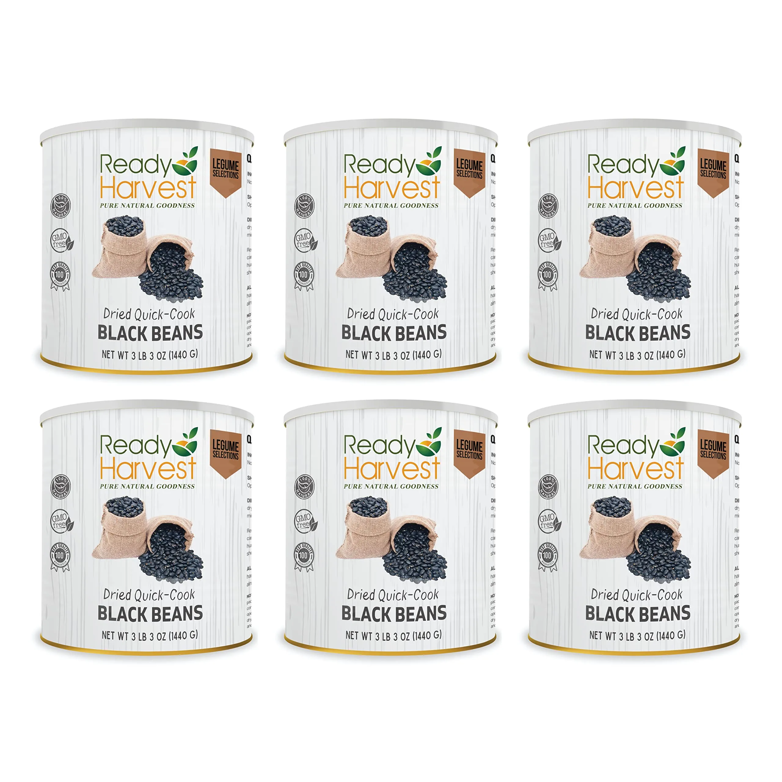 Ready Harvest Dehydrated Whole Food Black Beans - 25 Year Shelf Life - Six #10 Cans