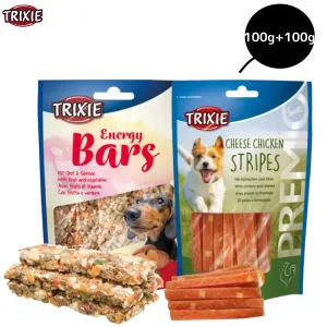 Trixie Fruits and Vegetables Energy Bars and Cheese Chicken Strip Dog Treats Combo