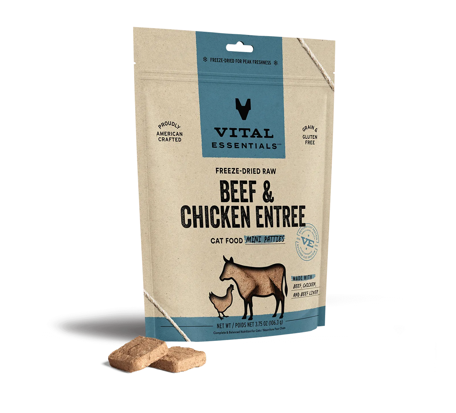 Vital Essentials Beef & Chicken Entree Mini Patties Freeze-Dried Raw Cat Food