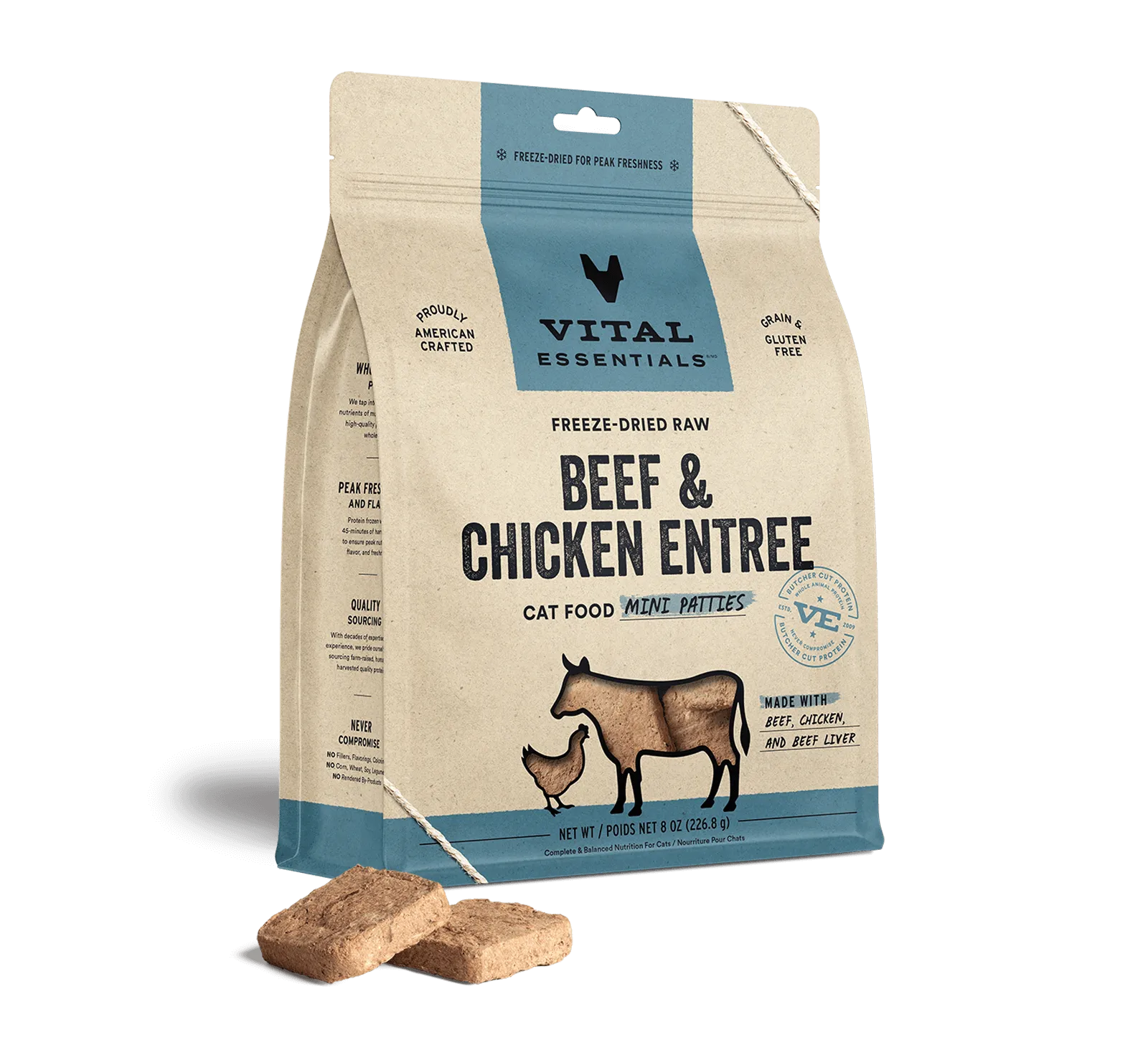 Vital Essentials Beef & Chicken Entree Mini Patties Freeze-Dried Raw Cat Food