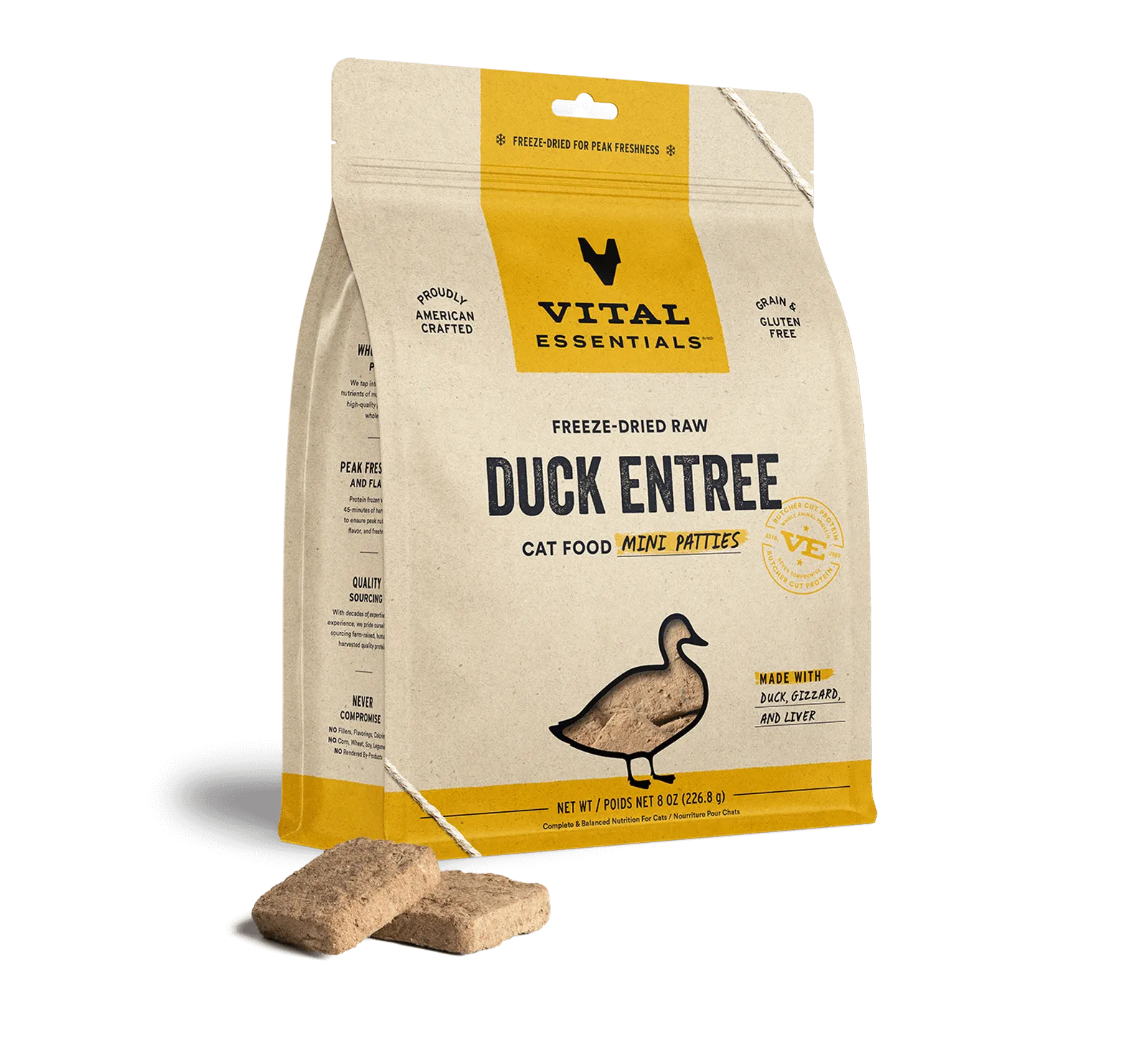 Vital Essentials Duck Entree Mini Patties Freeze-Dried Raw Cat Food